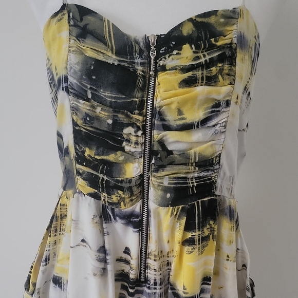Women's Snap Yellow Black White Spaghetti Strap Cocktail Mini Sundress Size L - Picture 2 of 9
